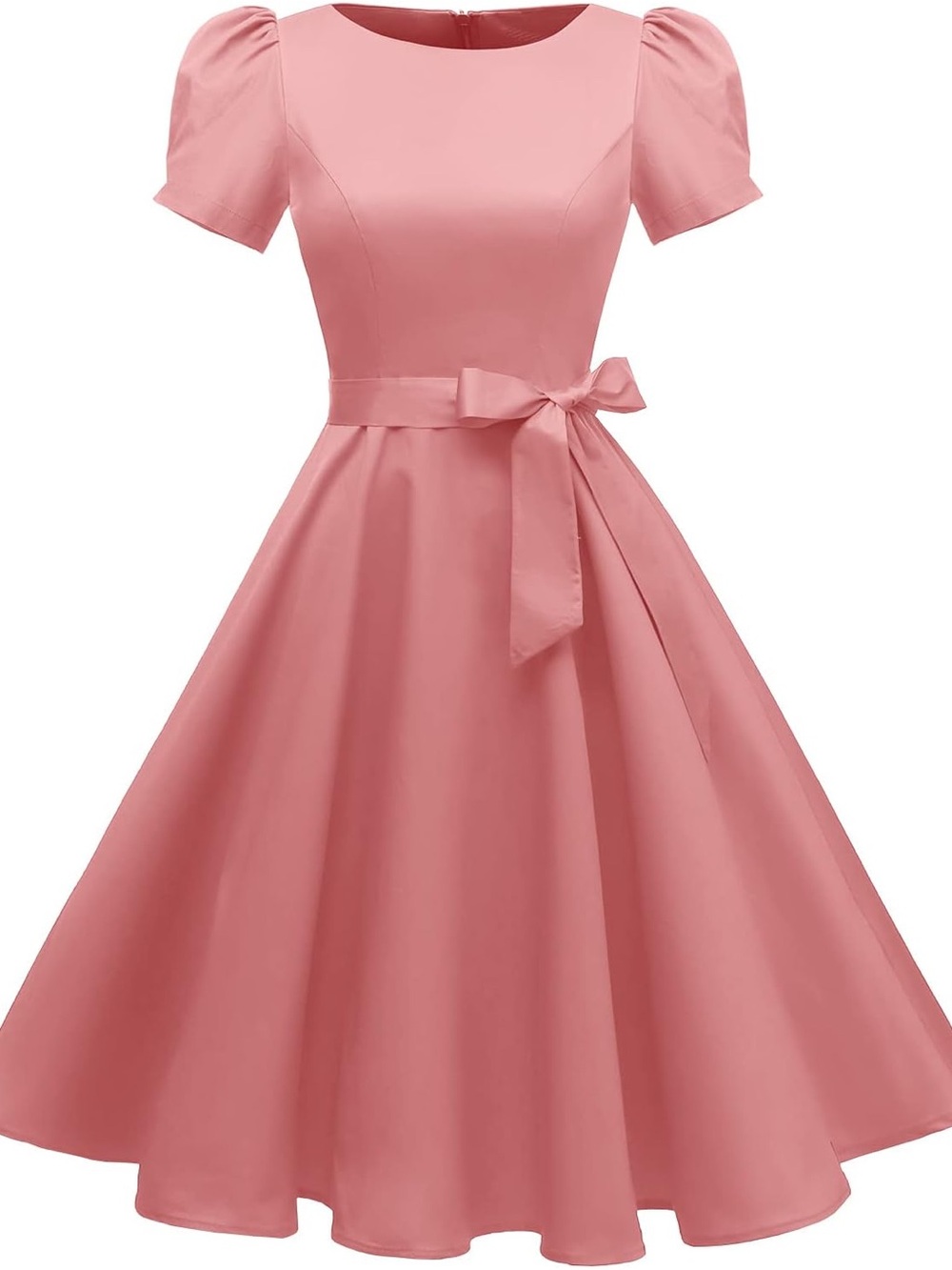 Vintage-Inspired Rose Pink Fit-and-Flare Dress with Bow